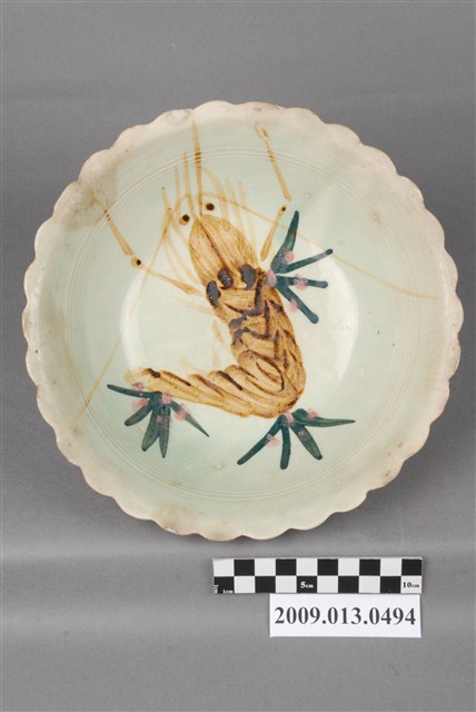 彩繪蝦紋花口瓷碗  (共9張)