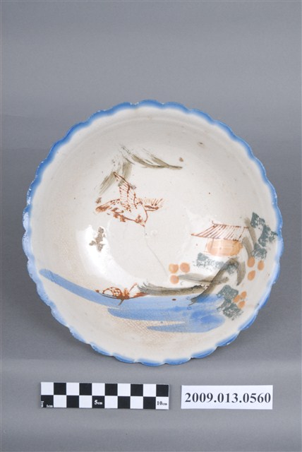 彩繪印花山水紋菱花口碗 (共7張)