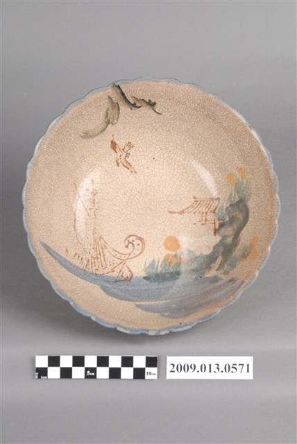 彩繪印花山水紋菱花口碗 (共7張)