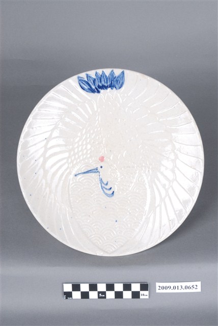 淺浮雕釉下彩繪團鶴紋盤 (共4張)