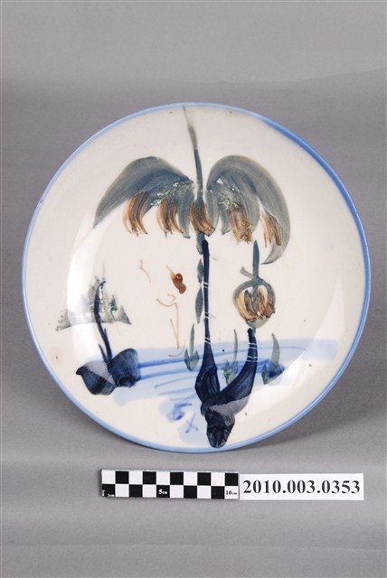 手繪彩釉椰樹小船圖圓盤 (共7張)