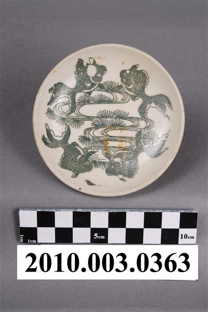 綠釉銅版轉印金魚紋圓碟 (共7張)