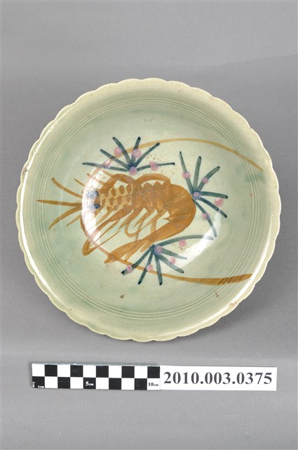 手繪青瓷紅蝦花形碗 (共4張)