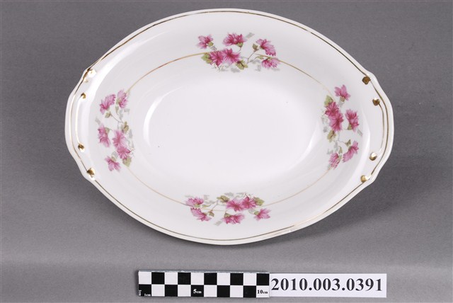 轉印白瓷粉紅釉花卉紋折沿盤 (共4張)