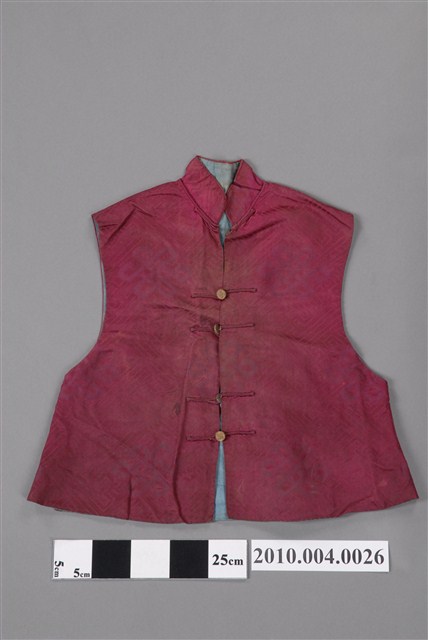 棗紅色絲質緹花對襟男背心 (共6張)