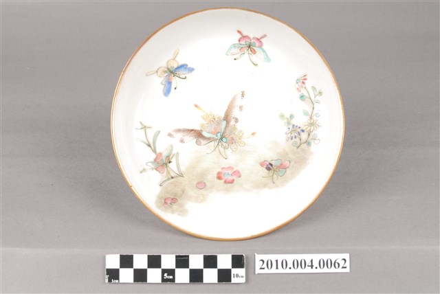 蝴蝶花採彩繪鑲金邊瓷盤 (共4張)