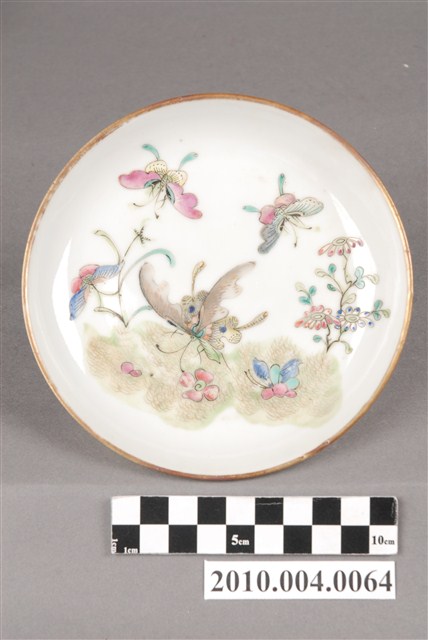 彩繪花草蝴蝶鑲金邊瓷盤 (共4張)