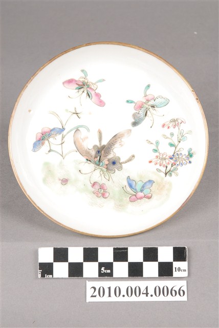 彩繪花草蝴蝶鑲金邊瓷盤 (共4張)