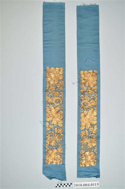 藍絲緞盤金釘線袖口布片組 (共4張)