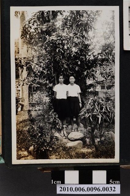 二位女子站立於樹叢中合影之照片 (共2張)