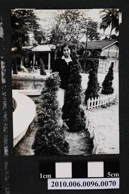 一女子站立於水池旁獨影之照片 (共2張)