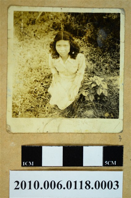 一女子蹲在草地獨影之照片 (共1張)