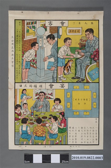 國民學校三年級上學期公民與道德課程教學掛圖〈第二週會客宴會〉 (共2張)