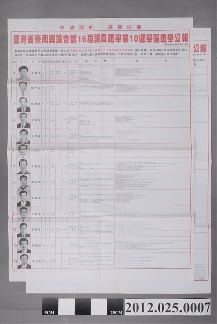 2005年臺灣省臺南縣議會第16屆議員選舉第10選舉區選舉公報 (共2張)