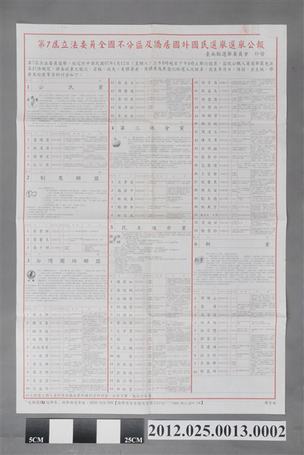 第7屆立法委員選舉選舉公報之二 (共2張)