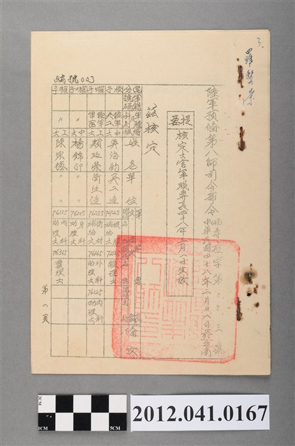 民國48年陸軍預備第八師司令部令 (共2張)