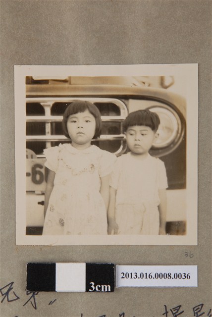 民國41年5月8日善化協成汽車前陳美利陳義鴻姊弟合照 (共1張)