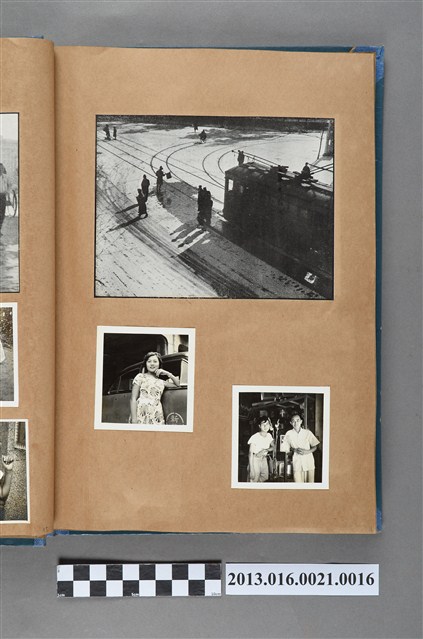 電車於雪地行駛剪報、女子獨照與陳崧波、少年和玻璃藝術品合照3張 (共4張)