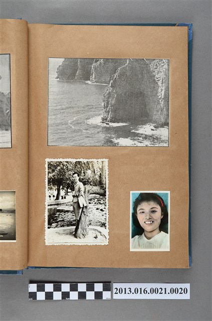 海邊風景剪報、陳崧波妻子獨照與少女大頭照3張 (共4張)