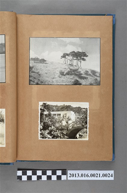 山坡風景剪報與橋邊建物風景三人剪影照 (共3張)