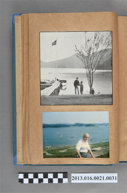 湖邊碼頭景色剪報、陳崧波於湖邊景色照2張 (共3張)