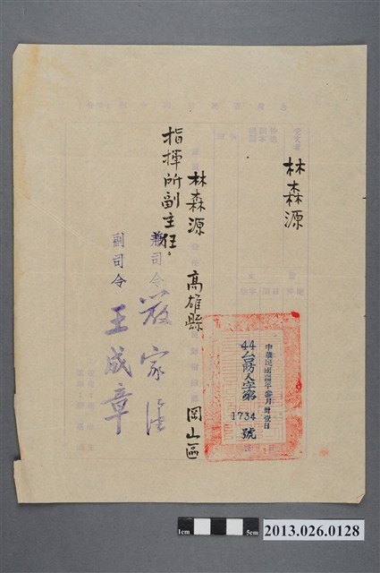 1955年3月31日林森源兼任高雄縣民防指揮部岡山區指揮所主任派令 (共2張)