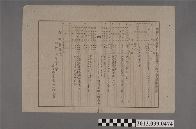 嘉南大圳組合〈昭和十四年度番子寮區實行小組合歲入歲出豫算書〉 (共2張)