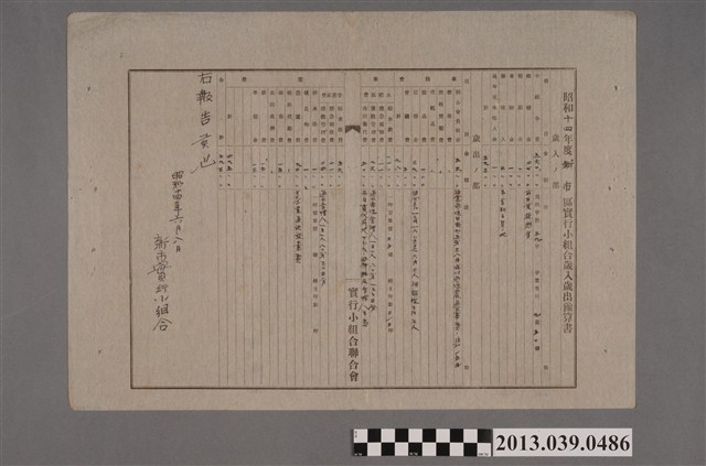 嘉南大圳組合〈昭和十四年度新市區實行小組合歲入歲出豫算書〉 (共2張)