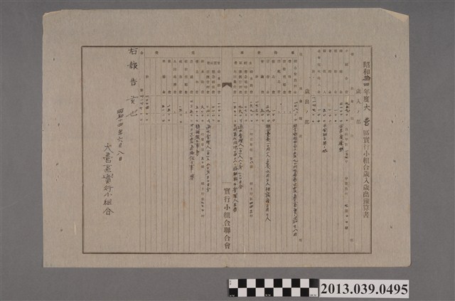 嘉南大圳組合〈昭和十四年度大營區實行小組合歲入歲出豫算書〉 (共2張)