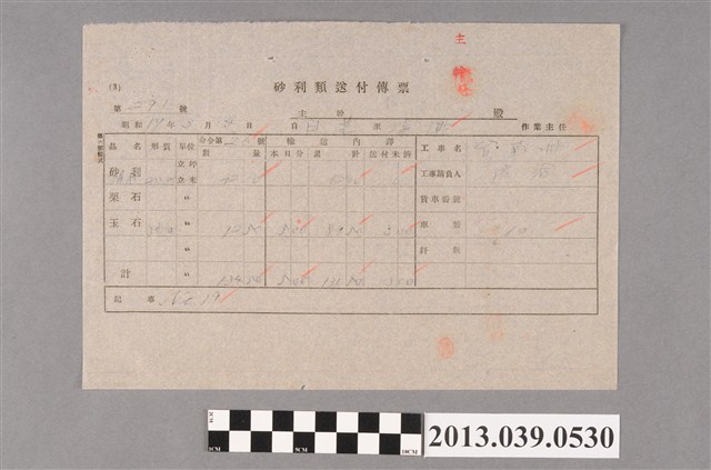 嘉南大圳組合〈砂利類送付傳票 第291號〉 (共2張)