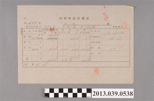 嘉南大圳組合〈砂利類送付傳票 第254號〉 (共2張)