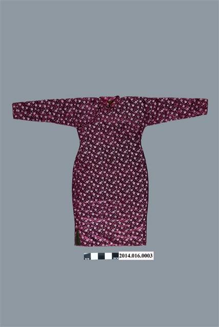 紫地萬壽菊紋織錦緞長袖旗袍 (共2張)