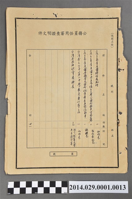 胡宇傑公務員任用審查證明文件 (共2張)