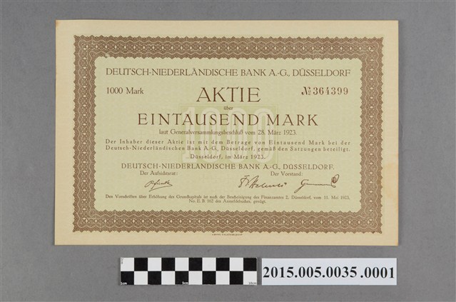 德意志尼德蘭銀行1千馬克股票 (共2張)