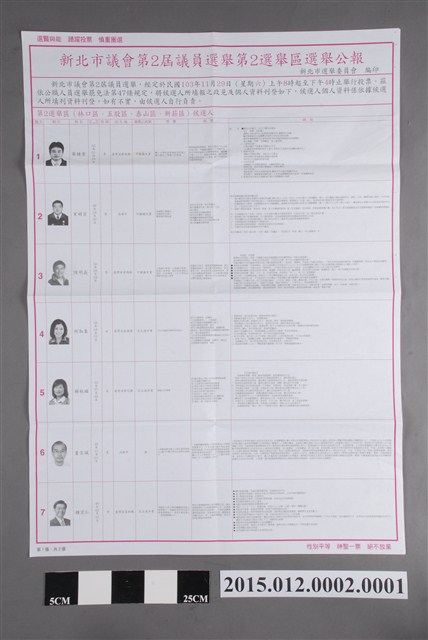 一號至七號候選人選舉公報 (共2張)