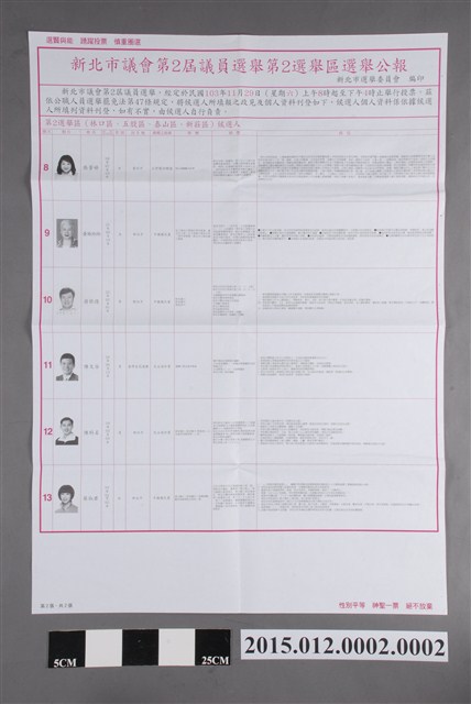 八號至十三號候選人選舉公報 (共2張)