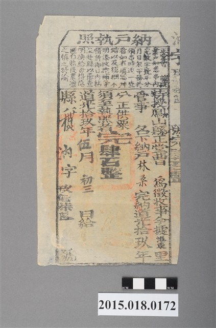 道光19年5月港東里鳳山縣給林柔納戶執照 (共2張)