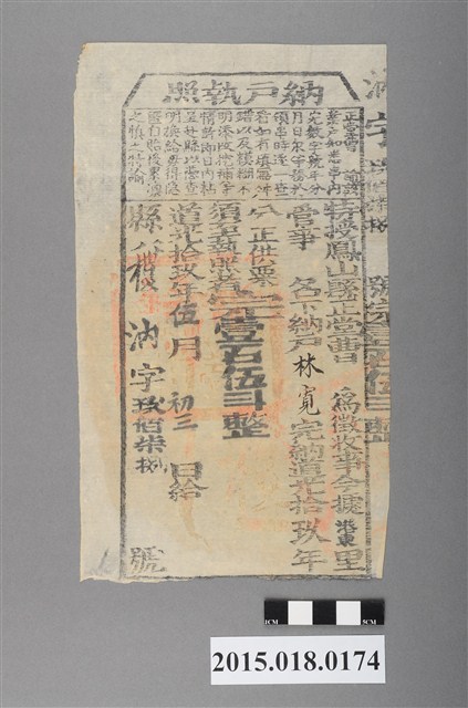 道光19年5月港東里鳳山縣給林寬納戶執照 (共2張)