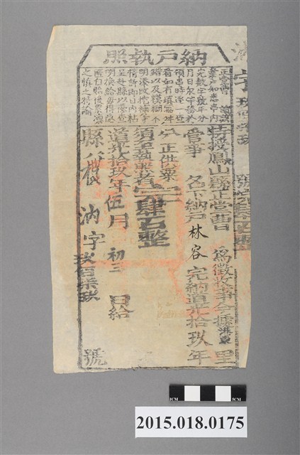 道光19年5月港東里鳳山縣給林容納戶執照 (共2張)