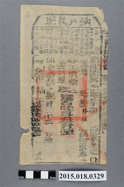 同治13年8月鳳山縣給林任納戶執照 (共2張)