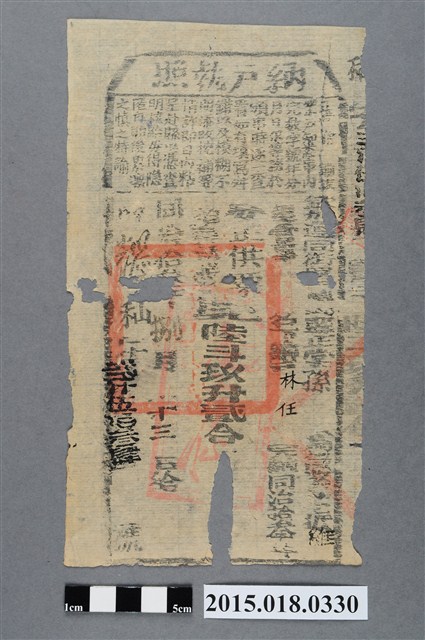 同治13年8月鳳山縣給林任納戶執照 (共2張)