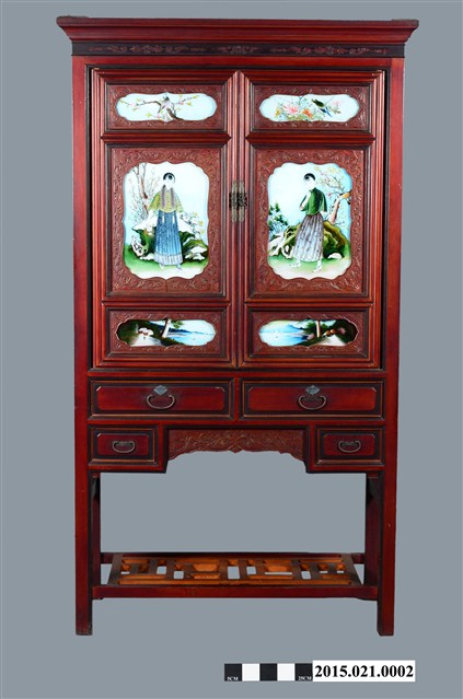 朱漆鑲玻璃畫帶底棖書櫥 (共9張)