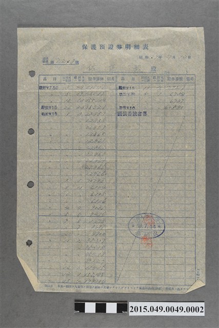 蔡天凰株式會社日本勸業銀行高雄支店有價證券明細表 (共2張)