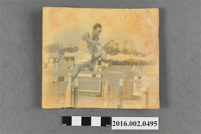 張星賢代表台中縣參加台中水源地體育場舉行的「第二屆省運」勇奪中欄競賽第一名 (共2張)