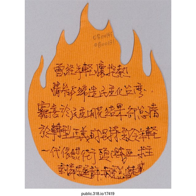 「曾經年輕懷抱熱情參與締造民主化台灣」葉片型紙片  (共1張)