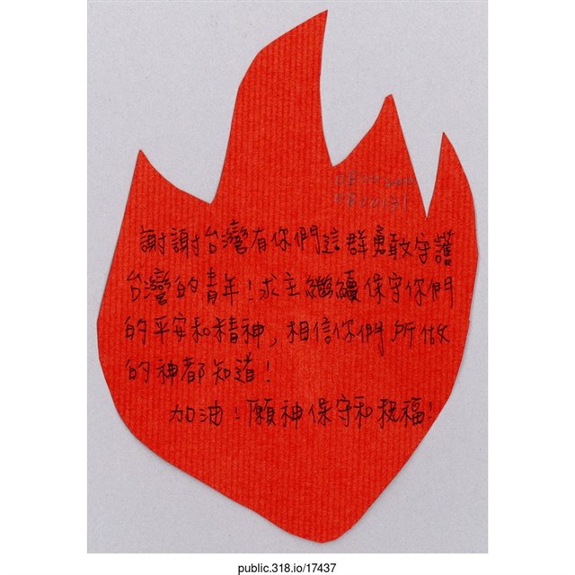 「謝謝台灣有你們這群勇敢守護台灣的青年！」葉片型紙片  (共1張)