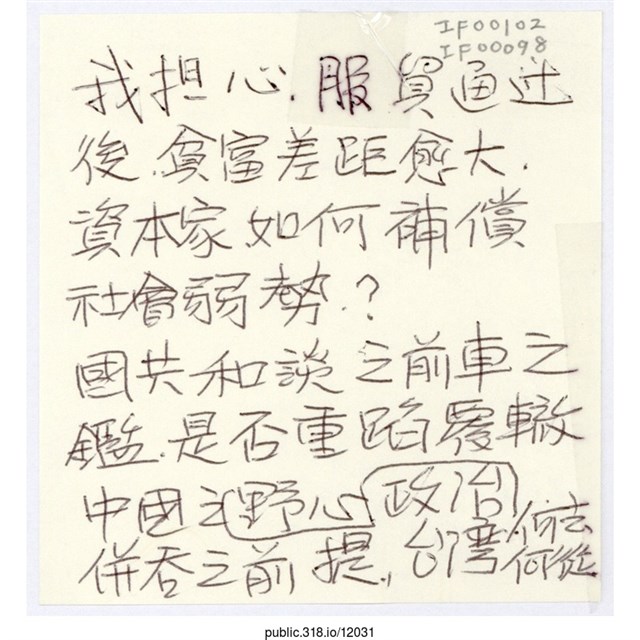 「我擔心服貿通過後」便利貼  (共1張)