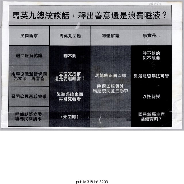 「馬英九總統談話」傳單  (共1張)