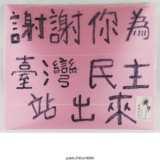 「謝謝你為 臺灣民主 站出來」標語  (共1張)