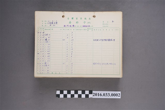 臺灣製鹽總廠甲式存料卡 (共4張)